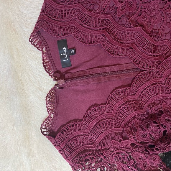 Lulus "Angel in Disguise" burgundy lace skater dress - Picture 7 of 10